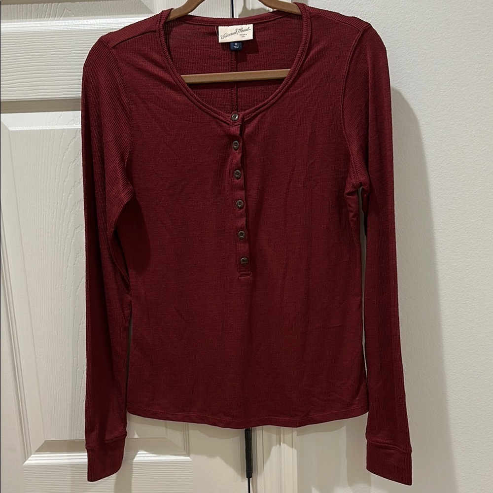 Women's Burgundy Button-Up Top